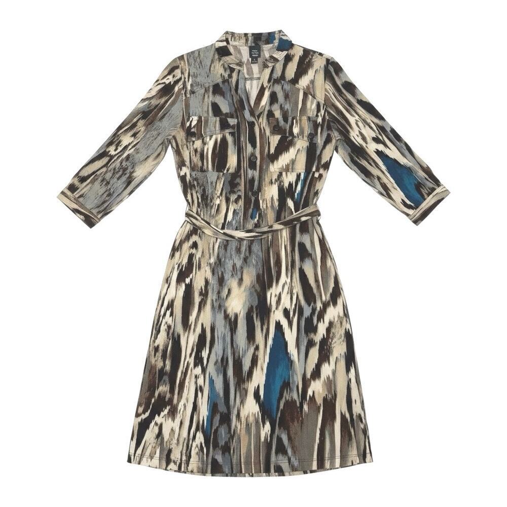 Saint Tropez West Sz 6 Abstract Ikat Style Button Front Dress Tie Waist | GUC - Picture 10 of 11